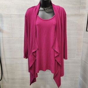 Magenta Open-Front Cardigan with Attached Shirt